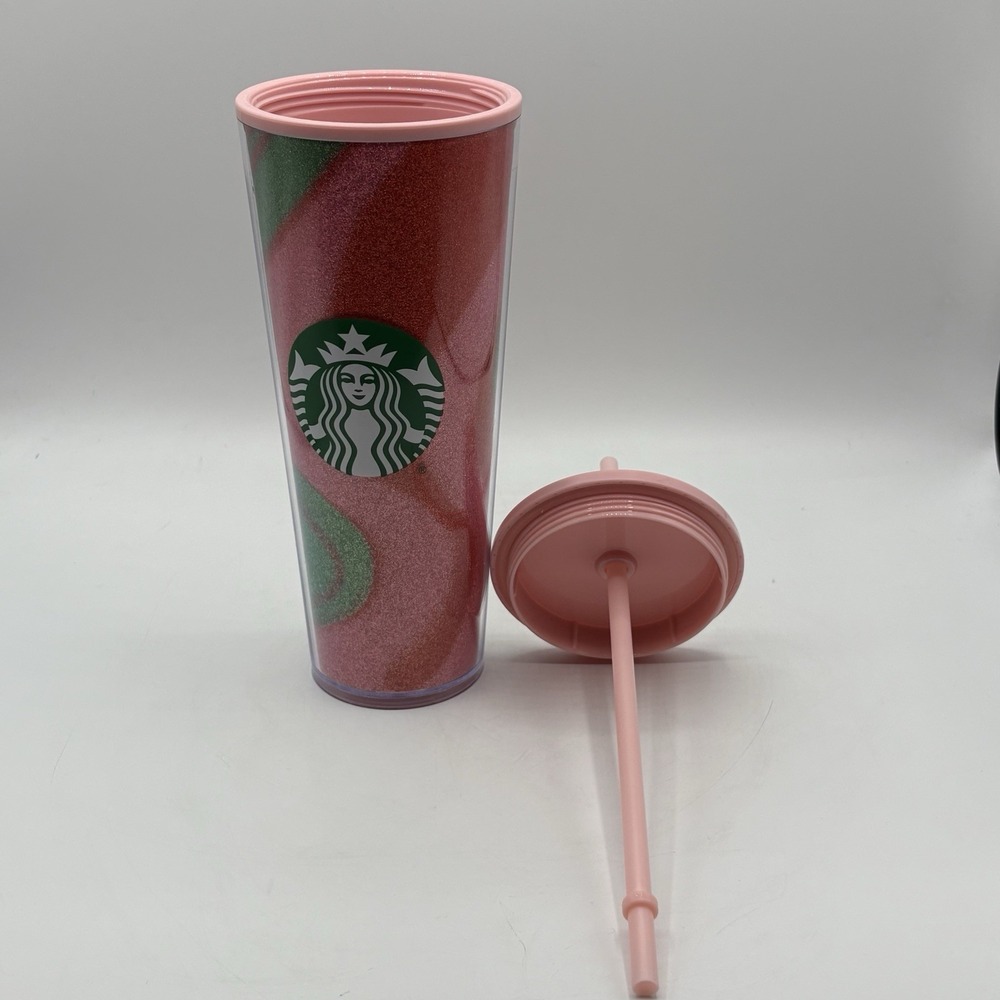 NEW Starbucks Holiday 2020 Glitter Pink Swirl Cup 24 oz Cold Tumbler Christmas